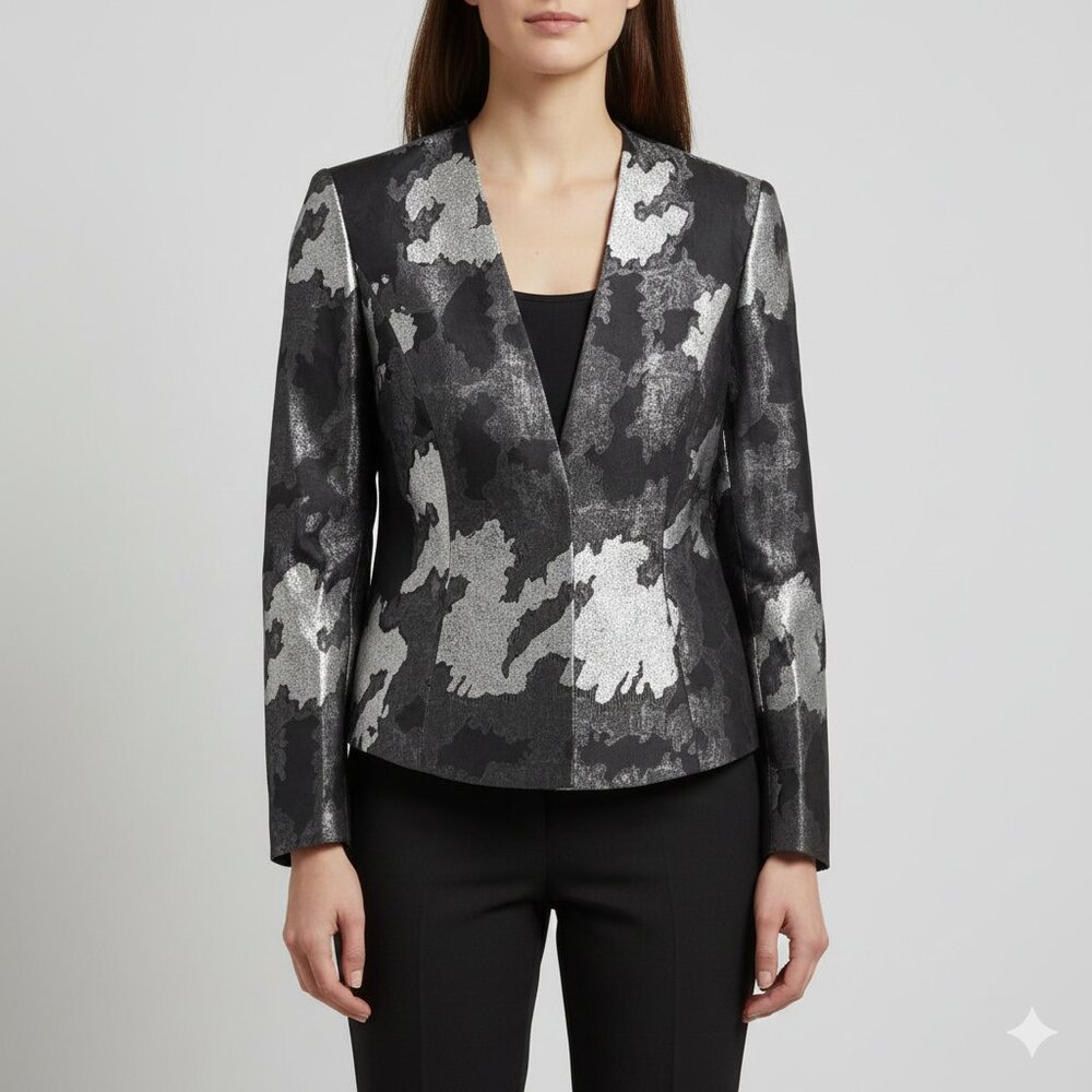ESCADA Blazer Long Sleeve Brocade Silk Blend Black/Silver Size 10-12